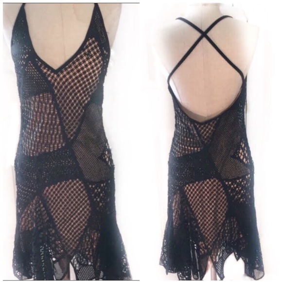 Cache Dresses & Skirts - Cache Low Cut Open Back Sequin Bead Lace Crochet